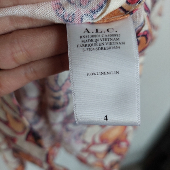 A.L.C.  Salina Linen Printed Long Sleeve Mini Dress Size 4 - Picture 5 of 10